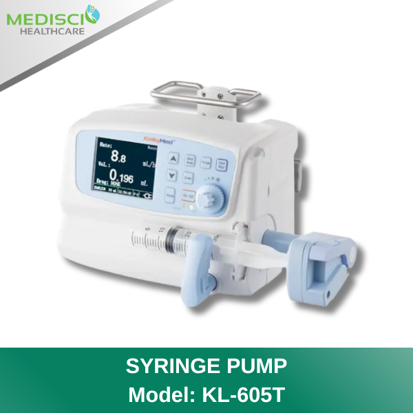 Syringe Pump ใช้ควบคุมการให้สารละลายหรือยาโดยกระบอกฉีดยา โดยใช้ในผู้ป่วยรวมถึงผู้ป่วยทารก เพื่อควบคุมการไหลและปริมาณให้มีความต่อเนื่องและแม่นยำ