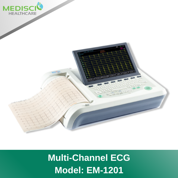 ECG, EKG เป็นเครื่องสำหรับตรวจคลื่นไฟฟ้าหัวใจชนิด 12 ลีด พร้อมวิเคราะห์ผลทั้งเด็กทารกและผู้ใหญ่ จอภาพแสดงรูปคลื่นที่กำลังตรวจบันทึกและแสดงพร้อมกันได้ 12 ลีด และพิมพ์ผลโดยใช้ Thermal Paper